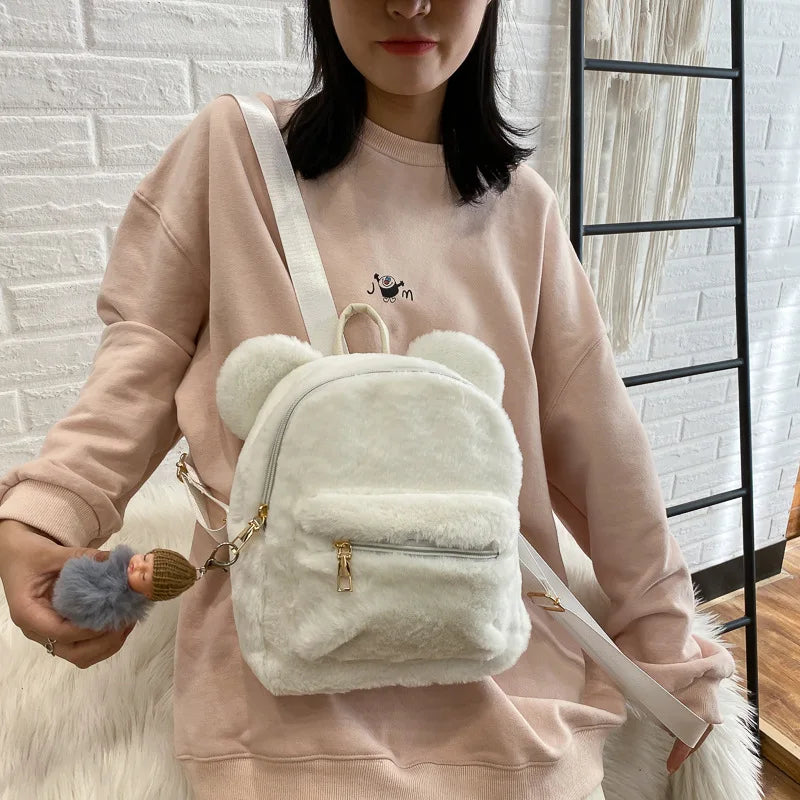 Personalized Name Cute Kawaii Plush Bunny Backpack Faux Fur Mini Backpack Rabbit Ear Women Travel Shoulder Bags Plush Backpack