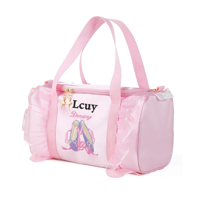 Personalized Kids Dance Bag for Girls Ballerina Bag Pink Lace Duffel for Ballet Class Crossbody Name Embroidery Ballet Handbag