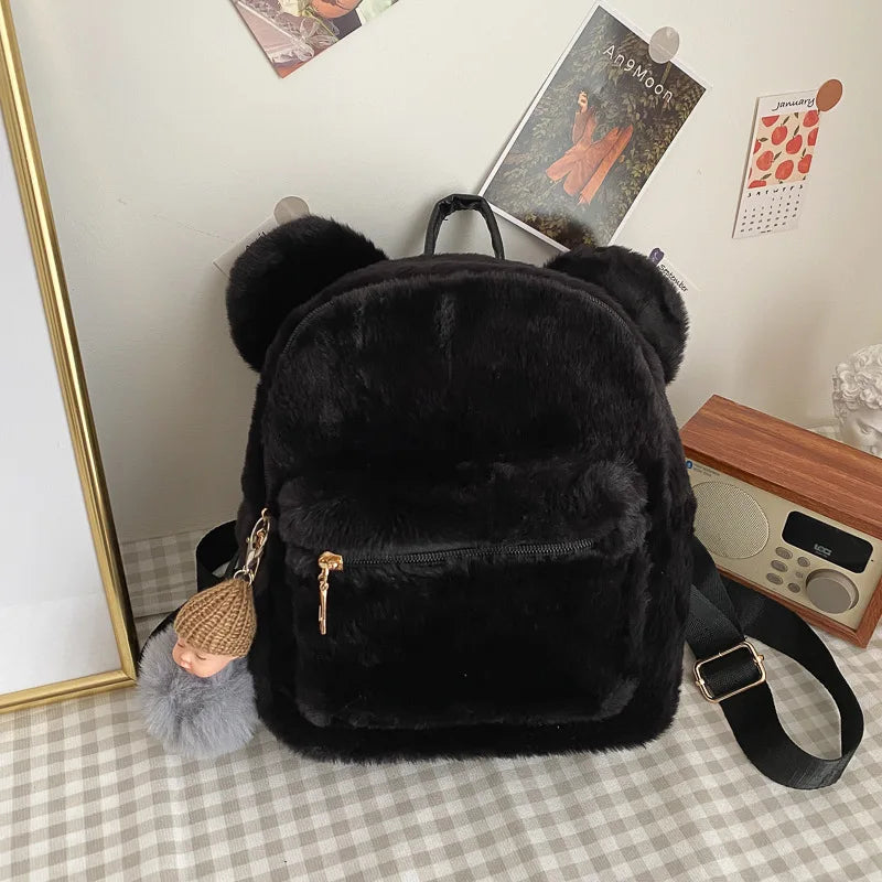 Personalized Name Cute Kawaii Plush Bunny Backpack Faux Fur Mini Backpack Rabbit Ear Women Travel Shoulder Bags Plush Backpack