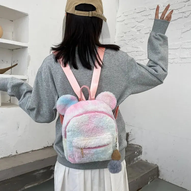 Personalized Name Cute Kawaii Plush Bunny Backpack Faux Fur Mini Backpack Rabbit Ear Women Travel Shoulder Bags Plush Backpack