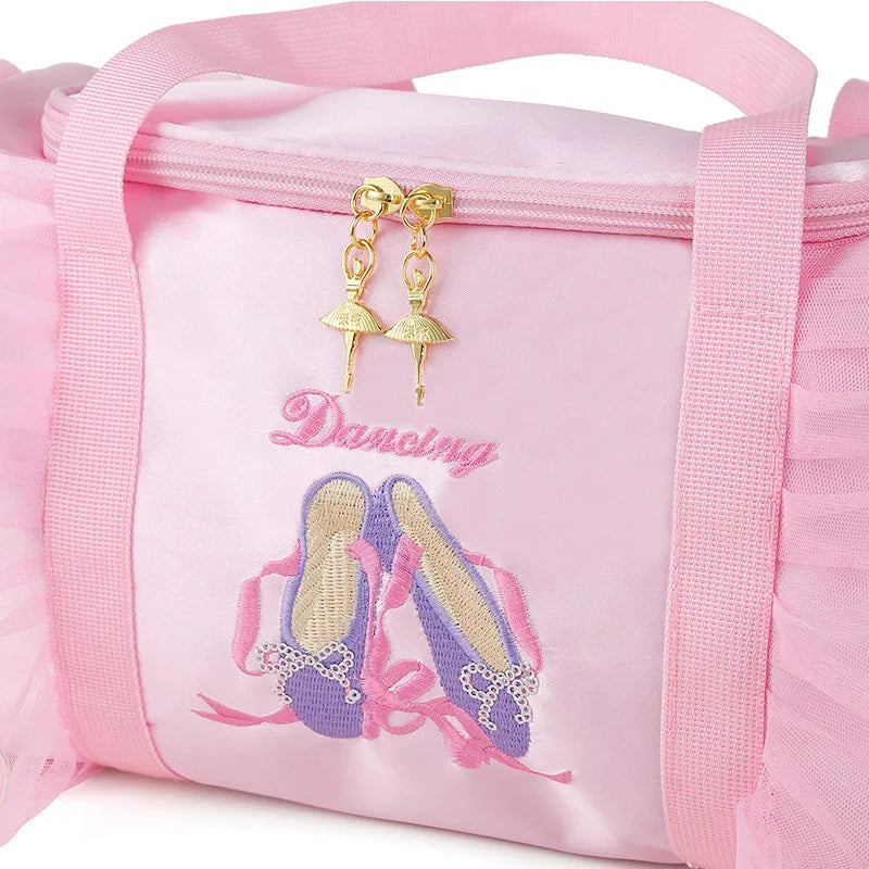 Personalized Kids Dance Bag for Girls Ballerina Bag Pink Lace Duffel for Ballet Class Crossbody Name Embroidery Ballet Handbag