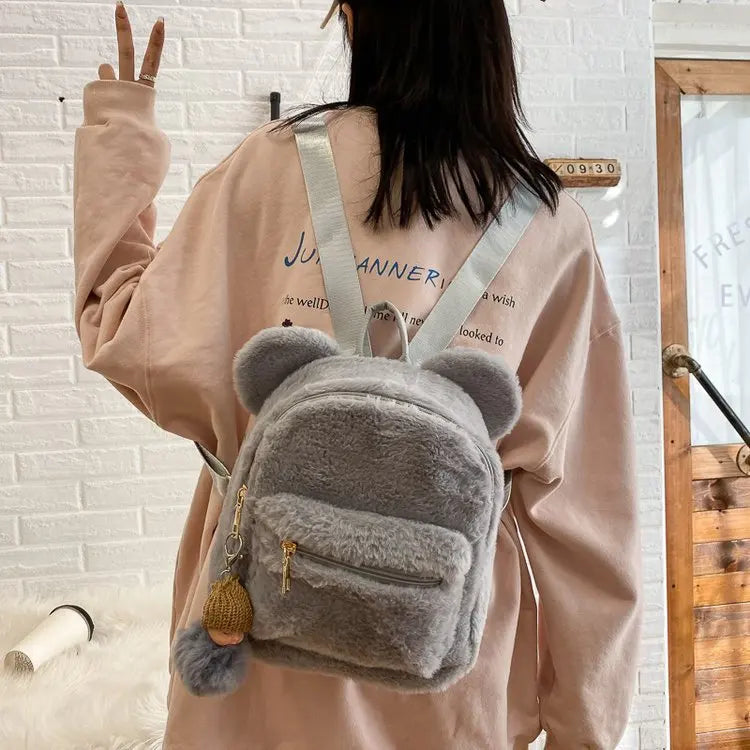 Personalized Name Cute Kawaii Plush Bunny Backpack Faux Fur Mini Backpack Rabbit Ear Women Travel Shoulder Bags Plush Backpack