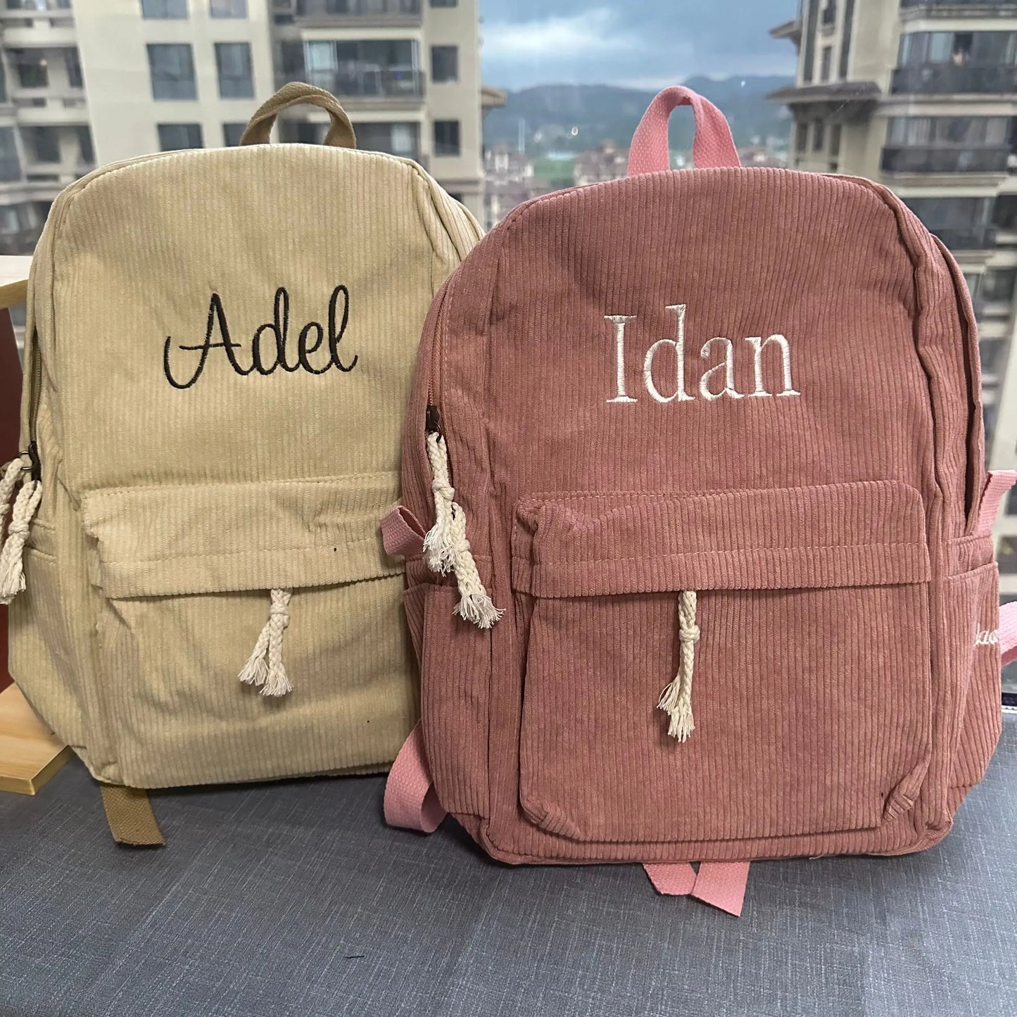 Embroidered Corduroy School Bag with Name