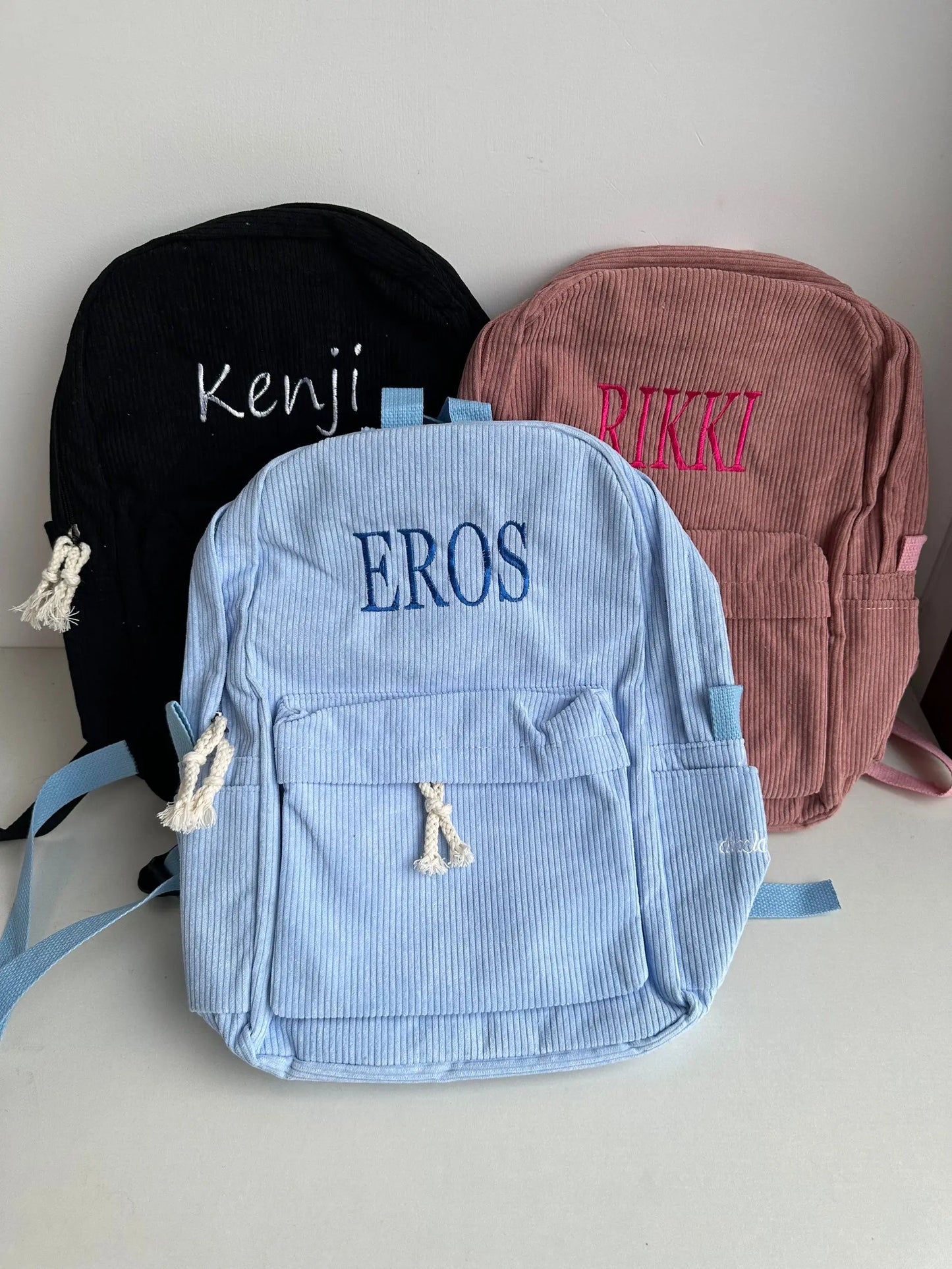 Embroidered Corduroy School Bag with Name