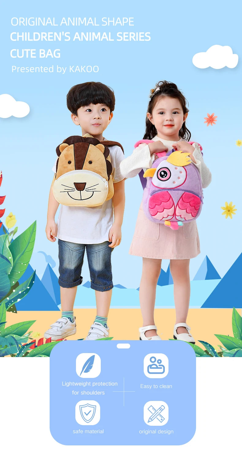 Cartoon Plush Animal Backpack for Kids - Cute School Bag for Boys & Girls, Perfect for Outings & Leisure