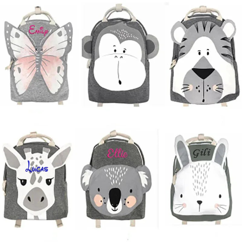 Personalized Embroidery Children Backpack Animals Design Girl Boys Backpack Toddler Kids School Bag Kindergarten Cartoon Bag