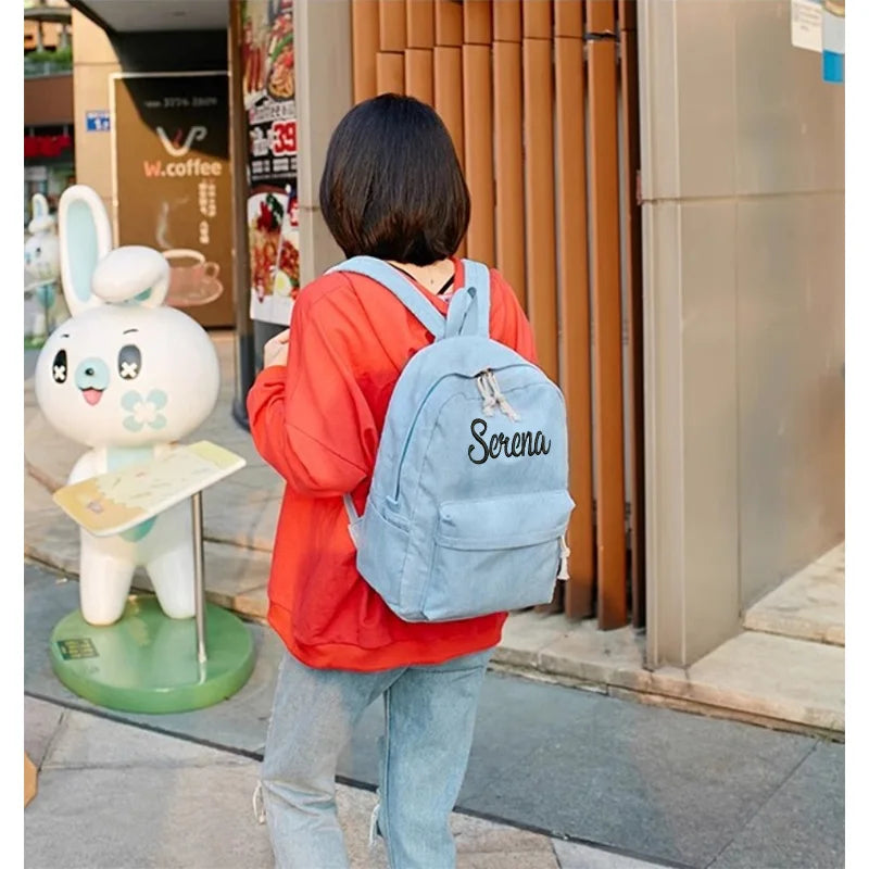 Embroidered Corduroy School Bag with Name